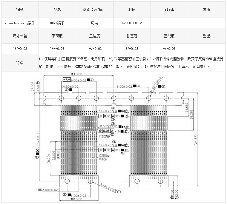 insertmolding端子沖壓件參數(shù)圖